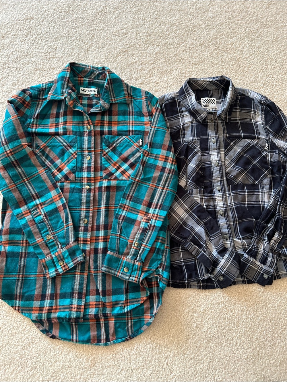 Vans 2 Long Sleeve Plaid Button Up Shirts Sz XS and S EUC